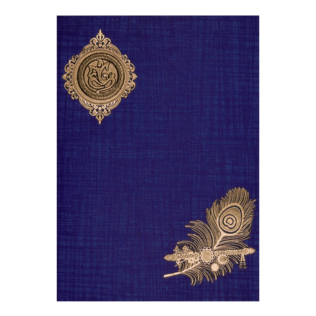Blue Classic Paper Print Peacock Feather With Flute Invitation Card-KNCP811B
