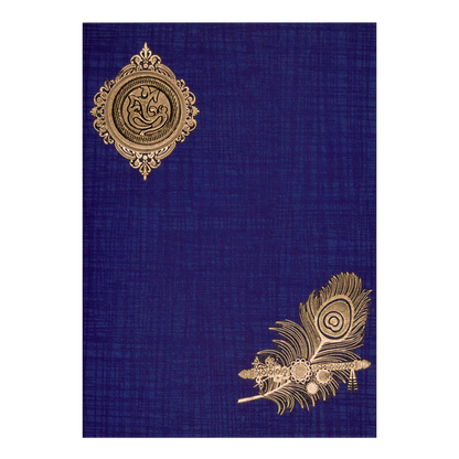 Blue Classic Paper Print Peacock Feather With Flute Invitation Card-KNCP811B