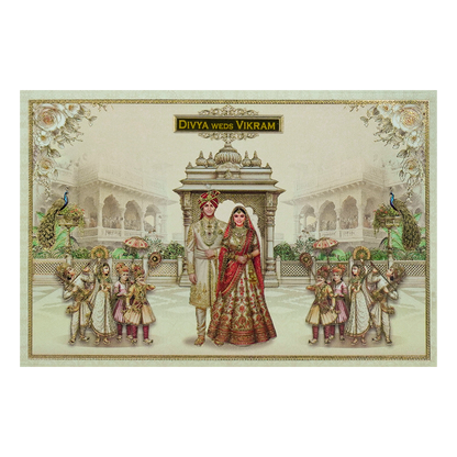 Cream Padded Palace Bride Groom Wedding Card-KNAK4702