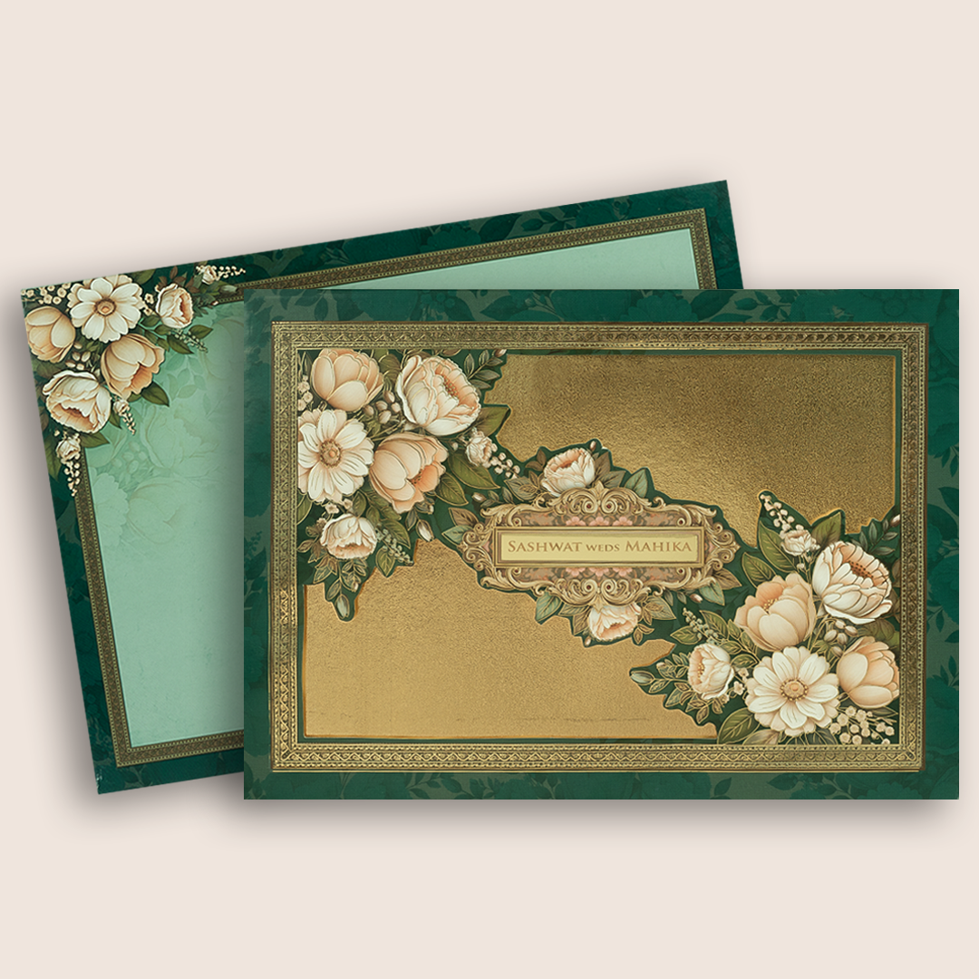 Green Floral Laser Cut Padded Invitation Card - KRE29050