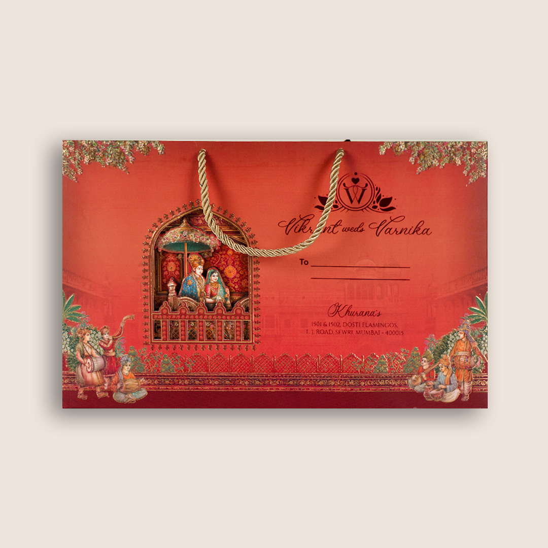 Red Royal Baraat Luxury Wedding Invitation Box - KSI32780