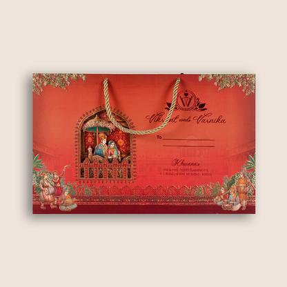 Red Royal Baraat Luxury Wedding Invitation Box - KSI32780