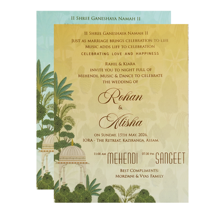 Green Floral Arch Padded Wedding Card - KFR16420