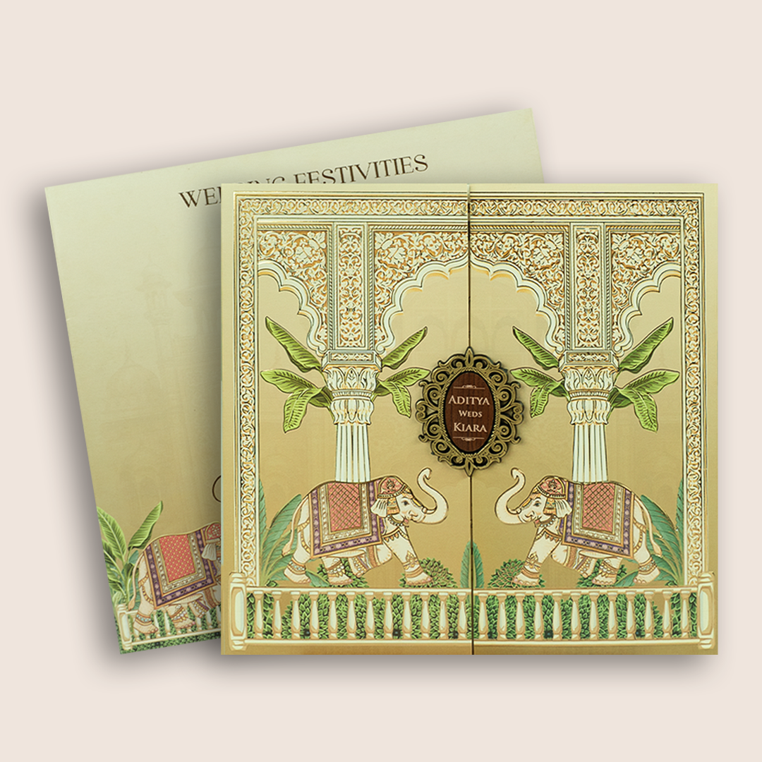 Pastel Brown Elephant Door Style Invitation Card - KFR17160