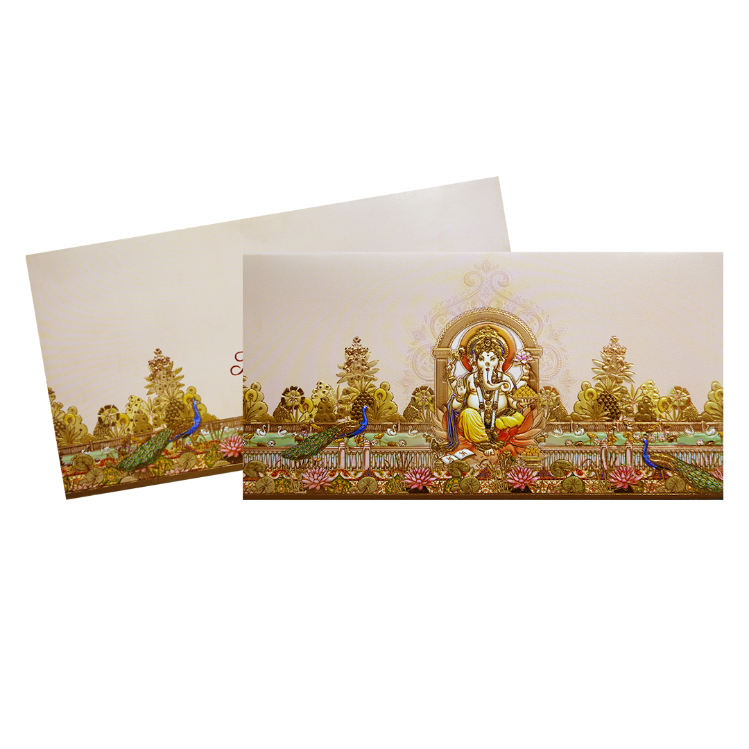 Pink Embossed Ganesha Boxed Type Wedding Card-KPR06450