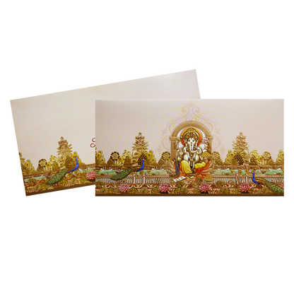 Pink Embossed Ganesha Boxed Type Wedding Card-KPR06450
