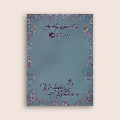 Pastel Blue Floral Door Style Padded Invitation Card - KJTS1929