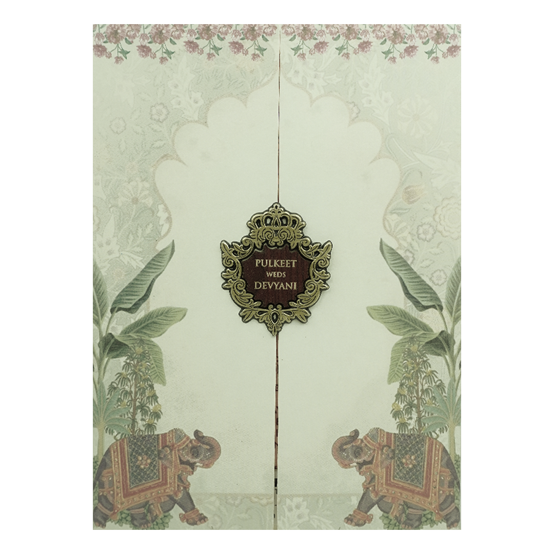 Cream Royal Elephant Wedding Card-KJTS1775