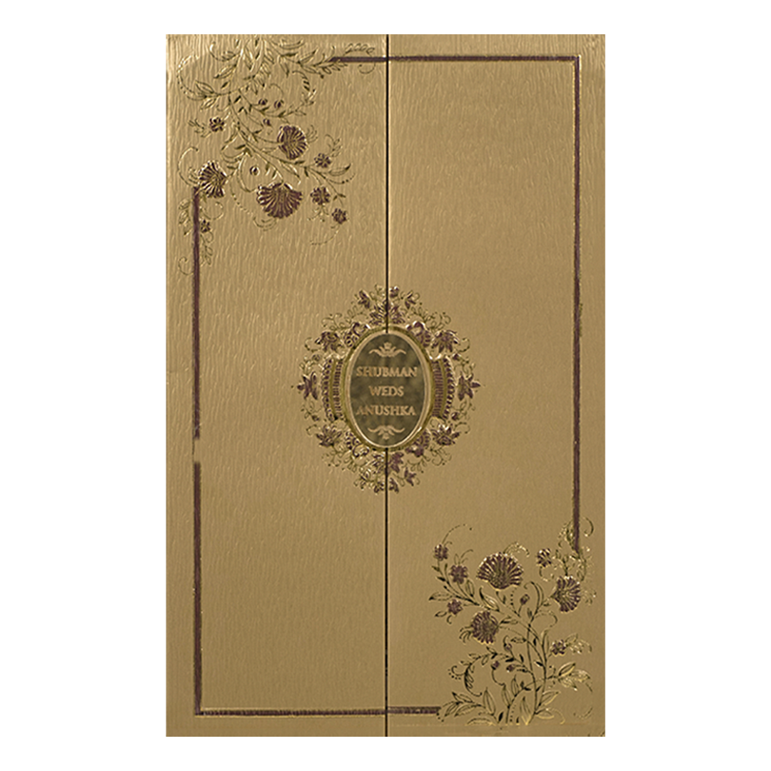 Luxury Golden Floral Padded Wedding Card-KRB09341