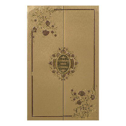Luxury Golden Floral Padded Wedding Card-KRB09341