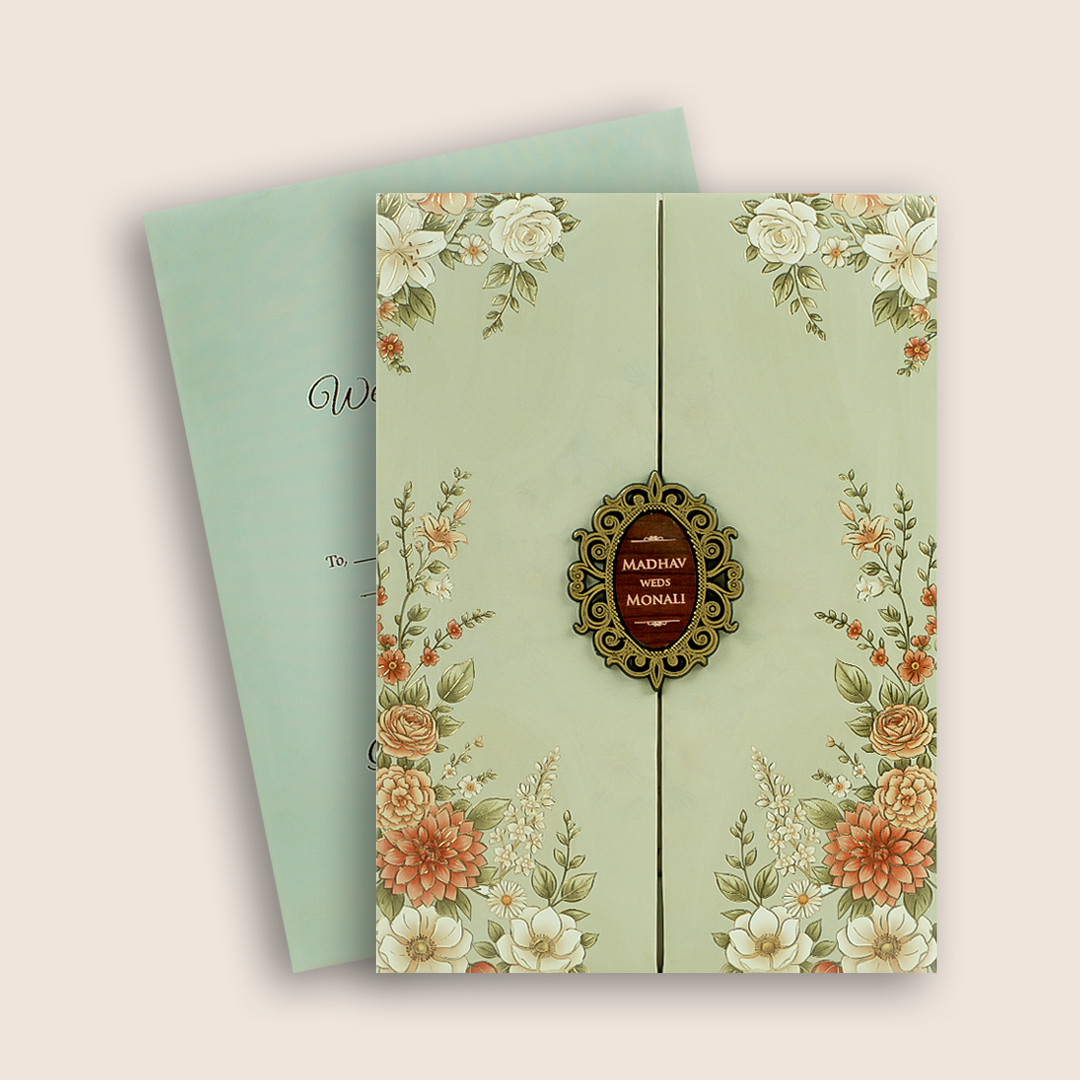 Pale Green Floral Door Style Padded Invitation Invitation - KJTS3694