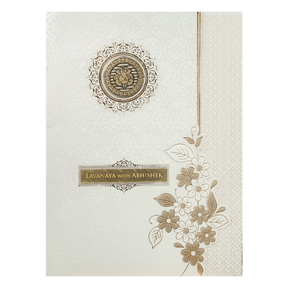 Check out White Embossed Monogram Floral Wedding Card at best price.WhatsApp Support|Express Delivery|King of cards.