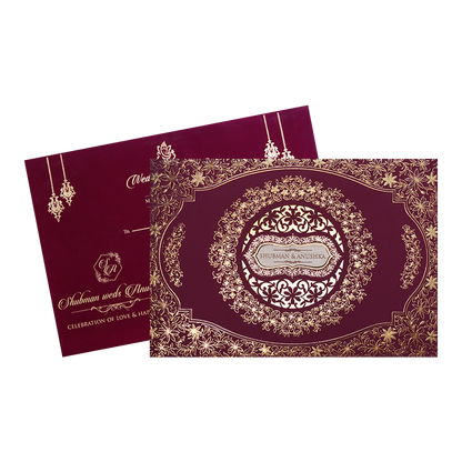 White Padded Wedding Invitation Card with Raised Gold Embossed Design-KRB09801