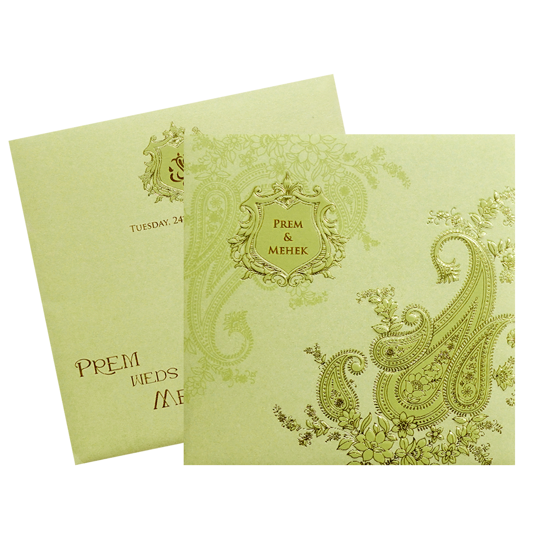 Golden Paisley Floral Wedding Card-KPR06090