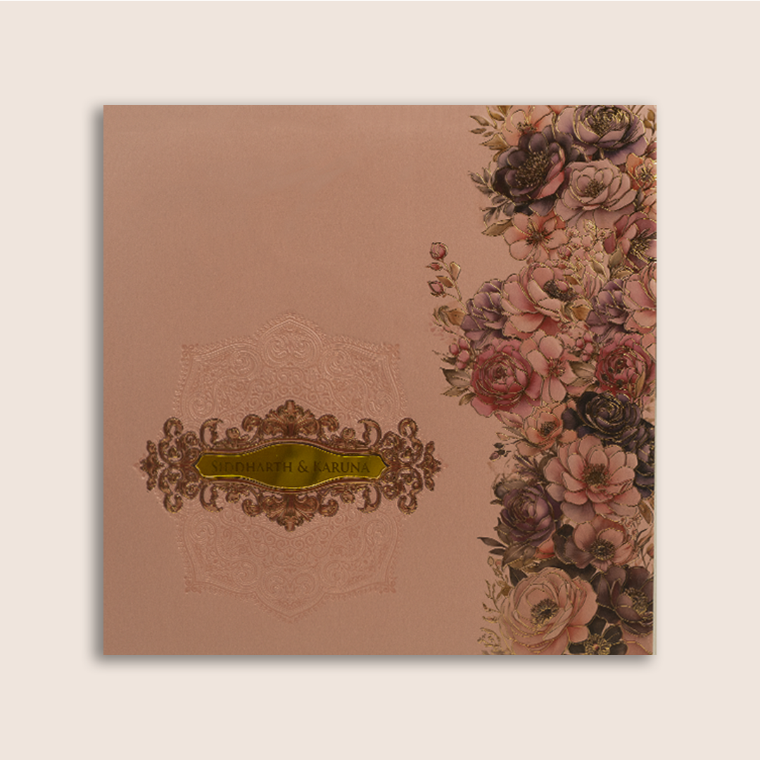 Pink Embossed Floral Padded Marriage Wedding card - KPR024150