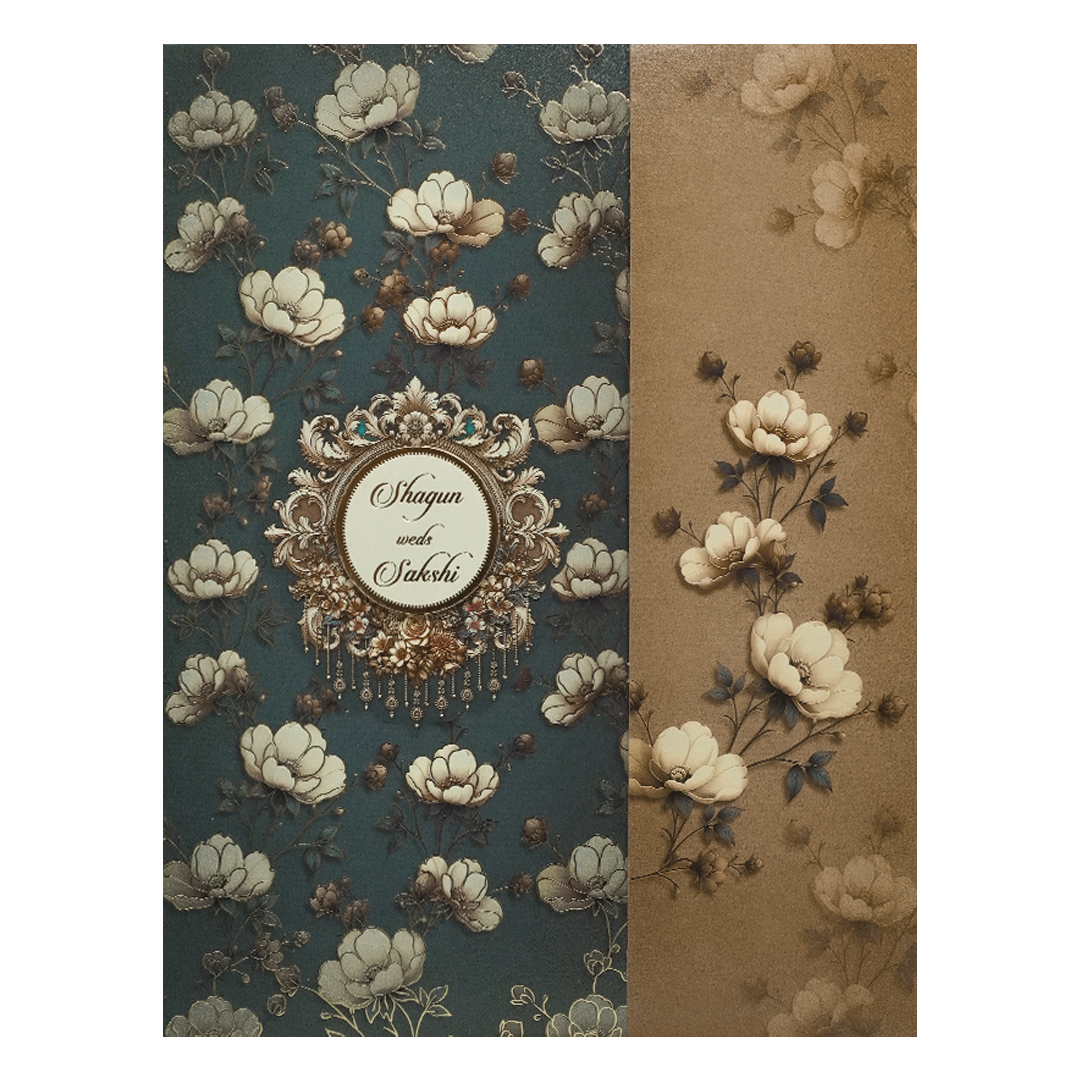 Navy Blue Floral Gatefold Wedding Card-KAK01090