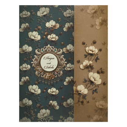 Navy Blue Floral Gatefold Wedding Card-KAK01090