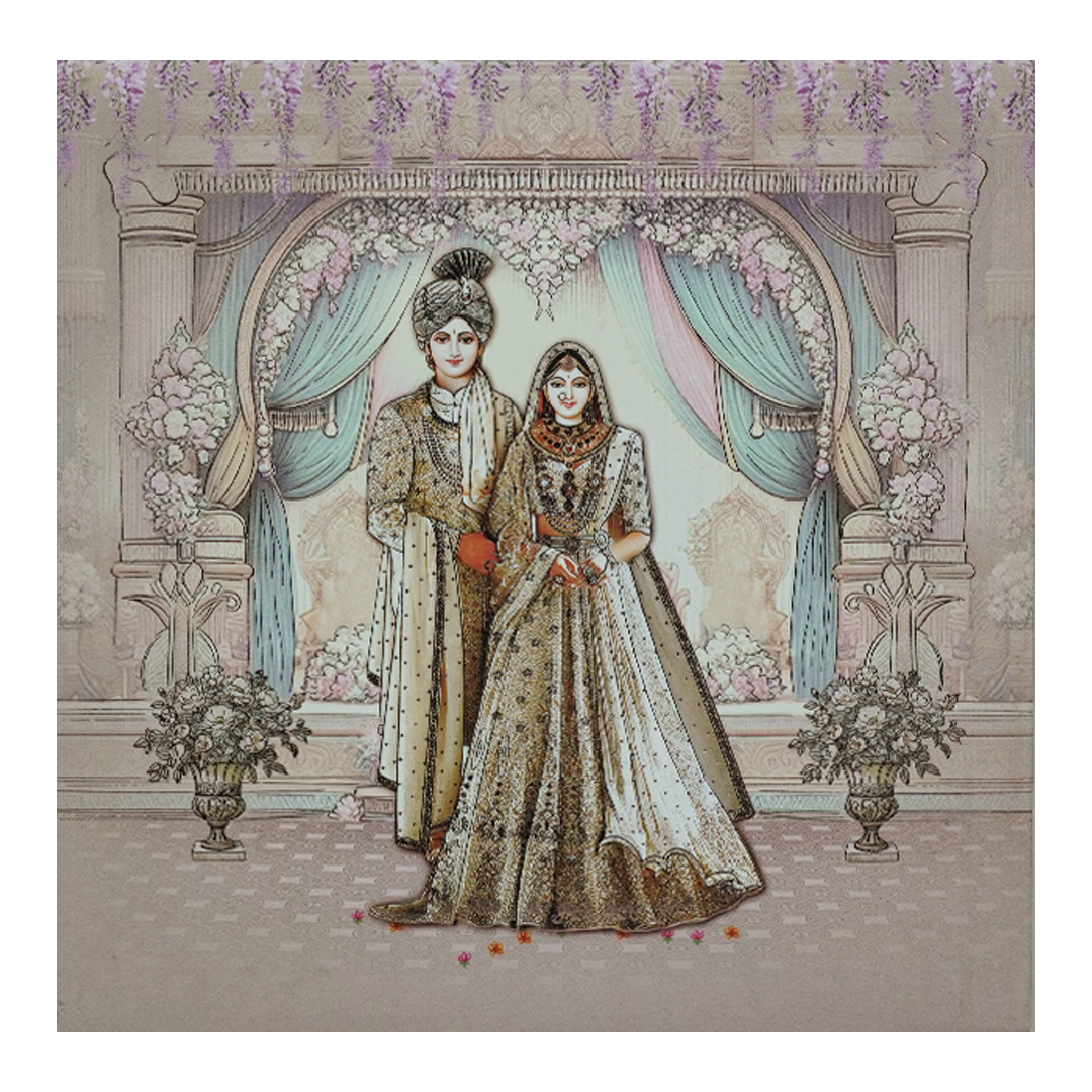 Lavender Padded Floral Bride Groom Wedding Card-KRC31360
