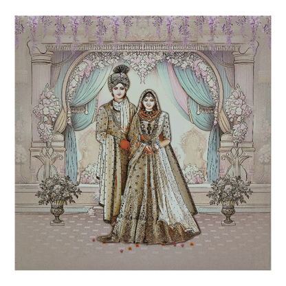 Lavender Padded Floral Bride Groom Wedding Card-KRC31360
