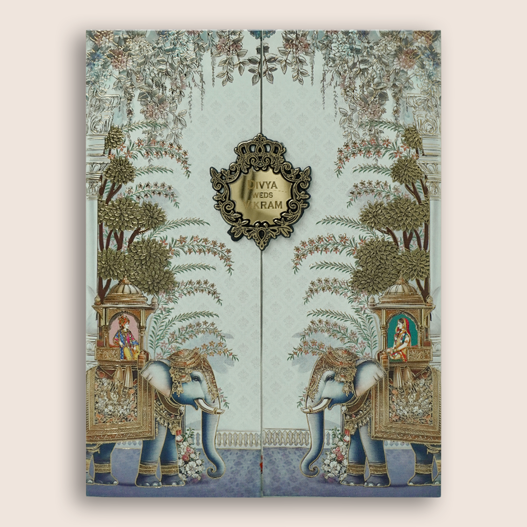 Blue Bride Groom Door Style Wedding Card-KNKC4092