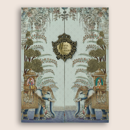 Blue Bride Groom Door Style Wedding Card-KNKC4092