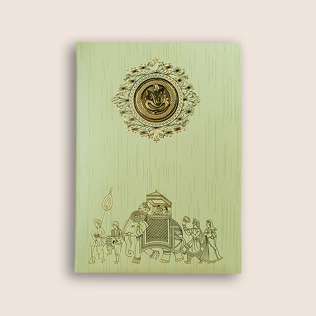 Pista Green Shiny Ganesha Wedding Card-KNKR039G