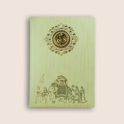 Pista Green Shiny Ganesha Wedding Card-KNKR039G