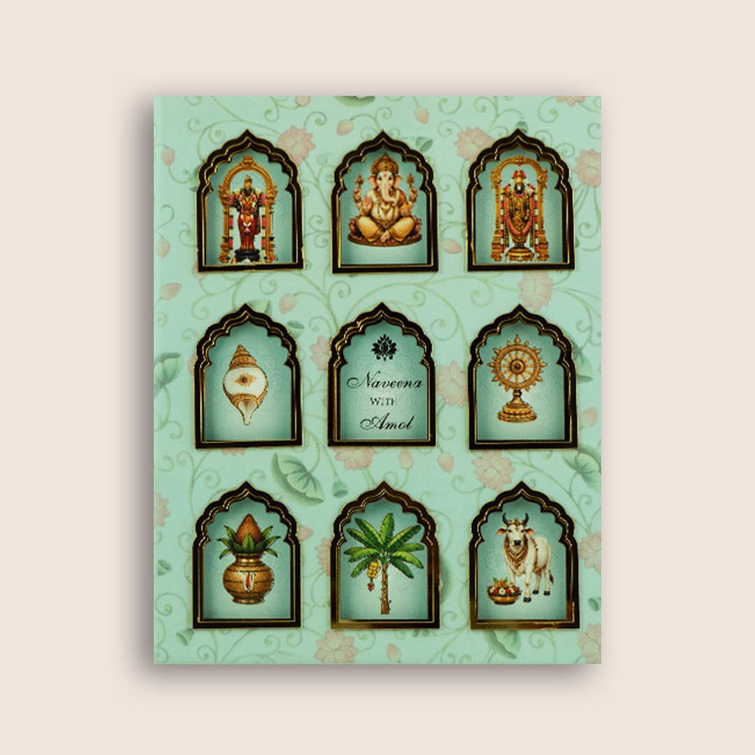 Pastel Green Traditional Hindu Wedding Invitation - KNLW202582