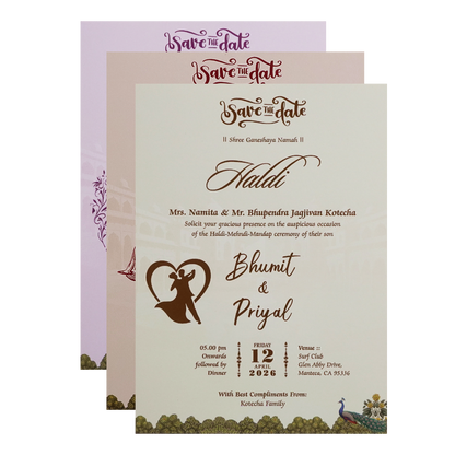 Pink Peacock Palace Padded Wedding Card- KSH72590