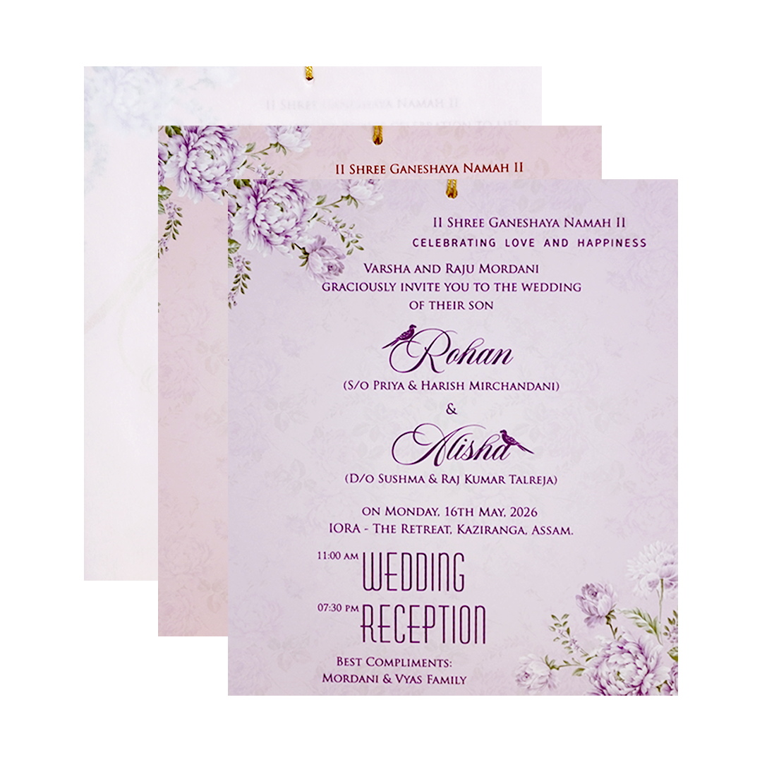 Lavender Floral Laser Cut Wedding Card - KFR14250