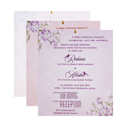 Lavender Floral Laser Cut Wedding Card - KFR14250