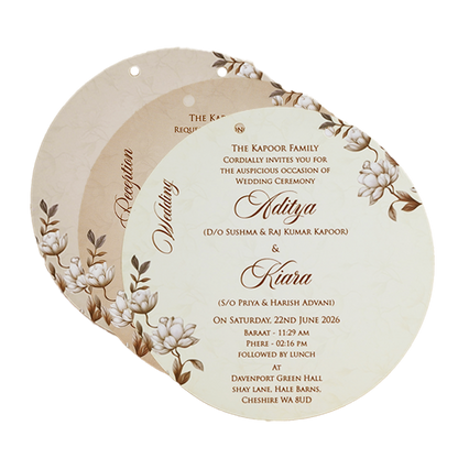 Grey Floral Round Wedding Card-KFR16010