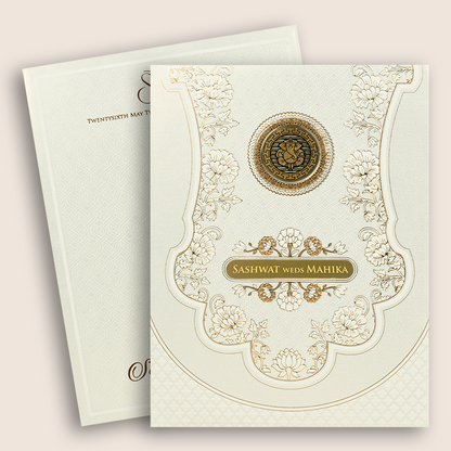 White Embossed Floral Padded Wedding Card - KRE29280