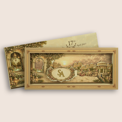 Dark Beige Floral Palace Padded Invitation Card - KPR026220