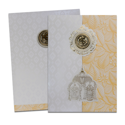 White Pastel Yellow Ganesha Temple Wedding Card-KNA2401Y
