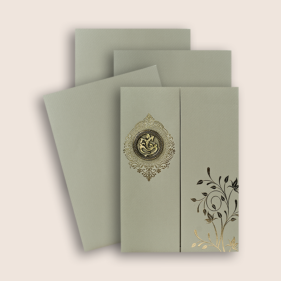 Grey Floral Door-Style Invitation Card - KNKTGY029