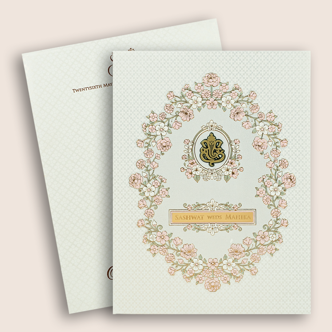 White Embossed Floral Padded Marriage Card - KRE29130