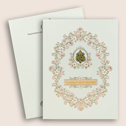 White Embossed Floral Padded Marriage Card - KRE29130