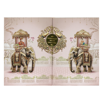 Pink Gold Elephant Theme Padded Wedding Card-KRB09210