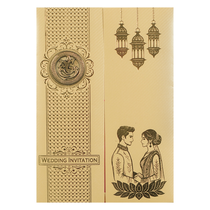 Gold Door Style Bride Groom Wedding Card-KNKTC046