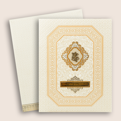White Gold Floral Wedding Card-KNJS2071