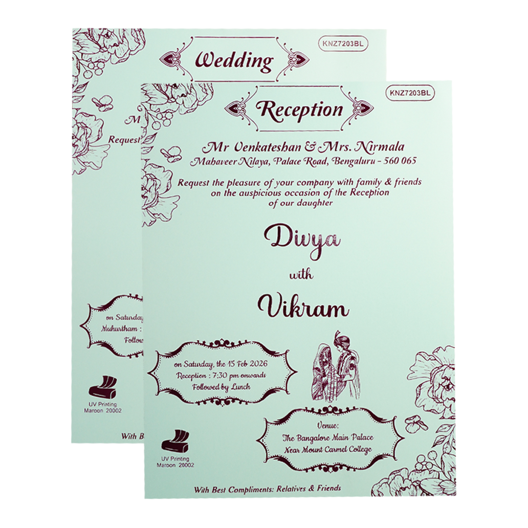 Mint Blue Ganesha Floral Wedding Card-KNZ7203BL