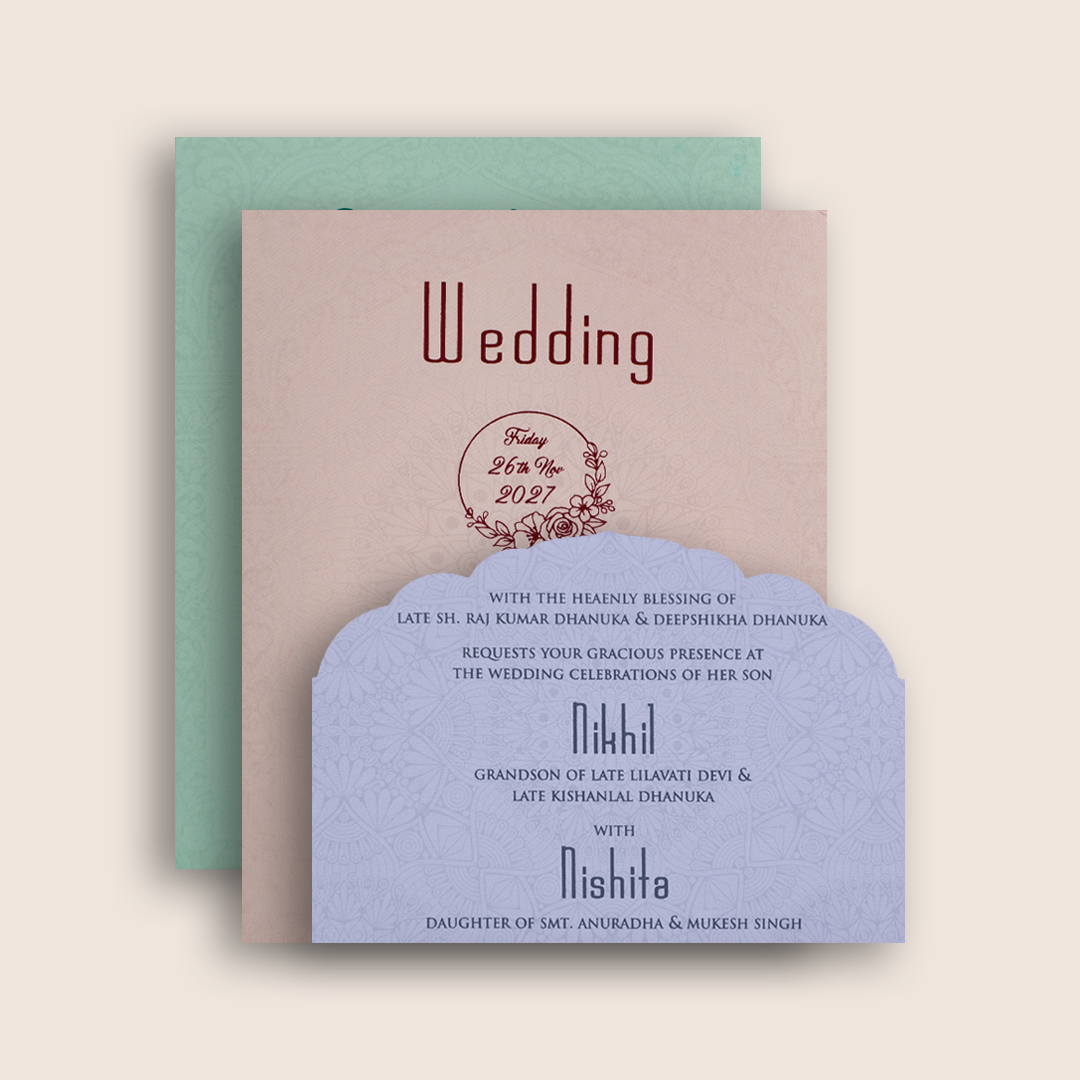 Beige Floral Arch Door Style Wedding Card - KPR07220