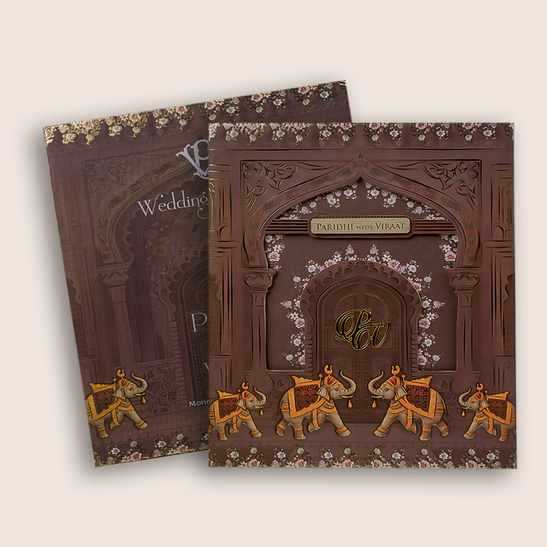 Brown Elephant Laser Cut Padded Invitation Card - KVN07920