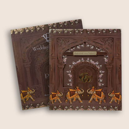 Brown Elephant Laser Cut Padded Invitation Card - KVN07920