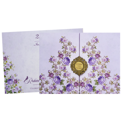 Purple Floral  Padded Wedding Card - KFR16350