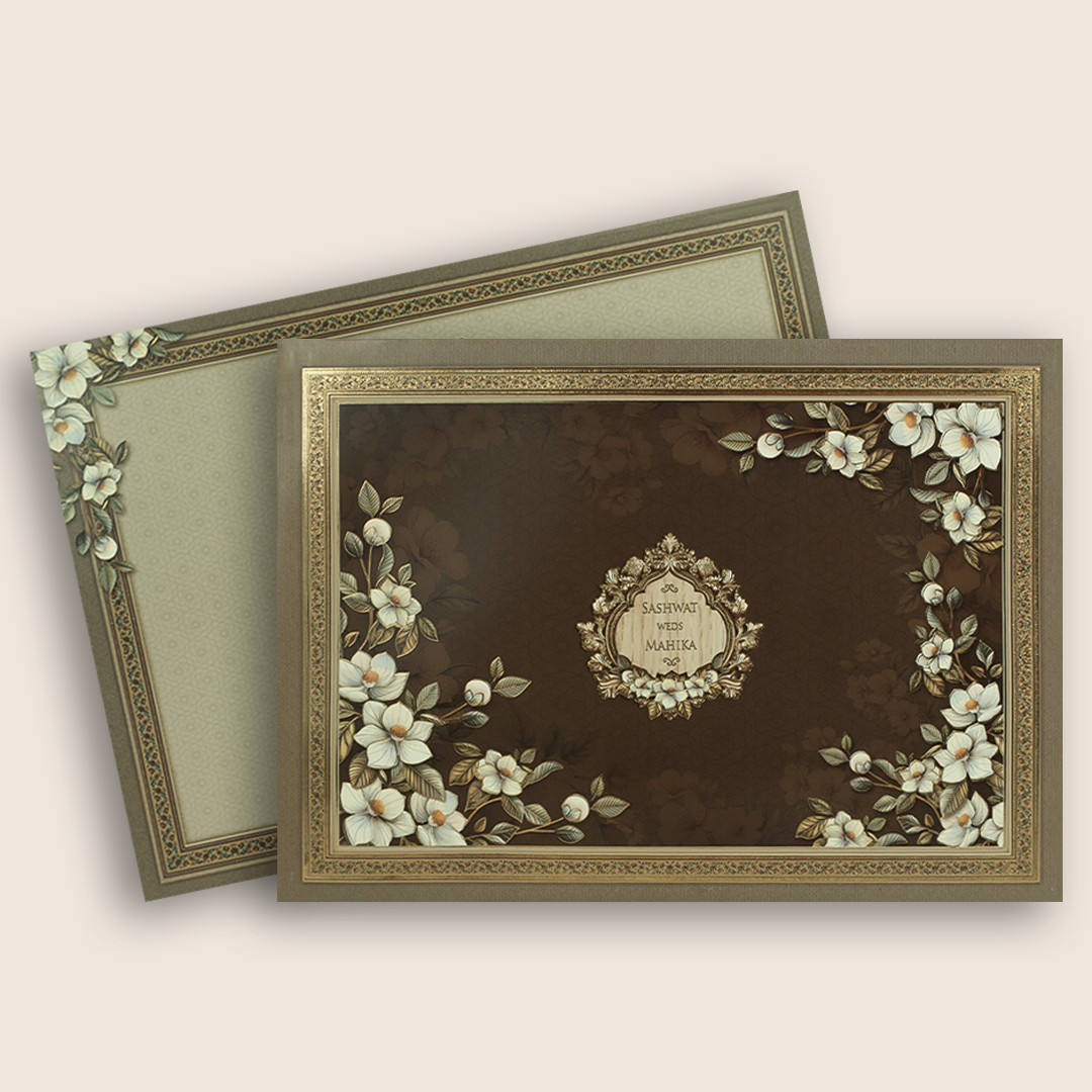 Dark Brown Floral Wedding Invitation Card - KRE28710