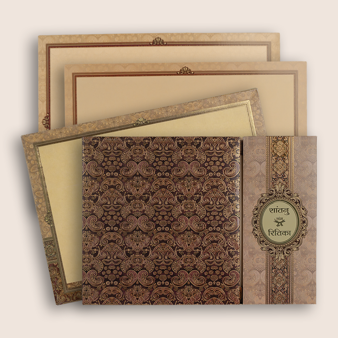 Brown Padded Floral Pattern Door Style Wedding Card - KAA06170