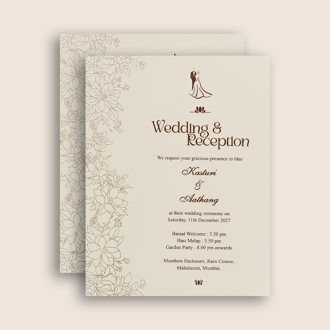 White Embossed Floral Padded Invitation Card - KPR010230