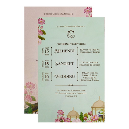 Pink Lotus Peacock Wedding Card-KSH71010